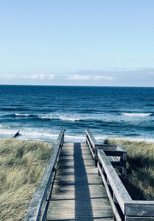 sea, shore, pier, grass Wallpaper 1640x2360