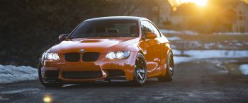 BMW, sports car, sunset Wallpaper 3440x1440
