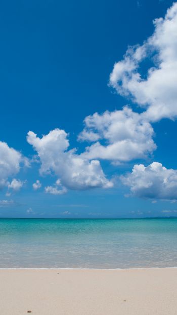 Обои 640x1136 берег, облака, море, песок