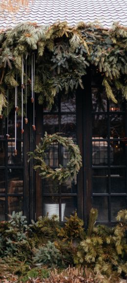 wreath, coniferous branches, christmas Wallpaper 1080x2400