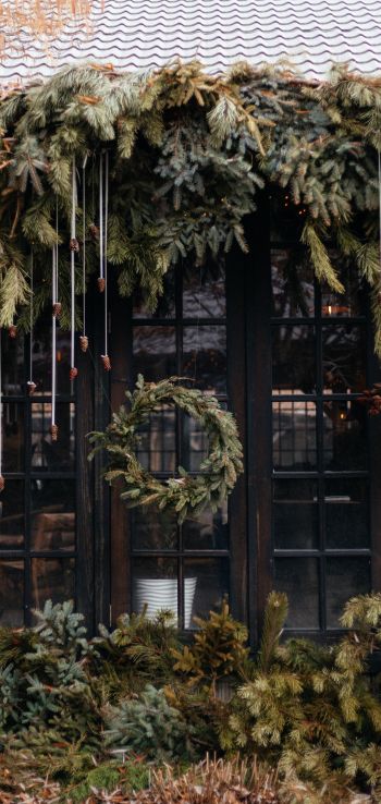 wreath, coniferous branches, christmas Wallpaper 1440x3040