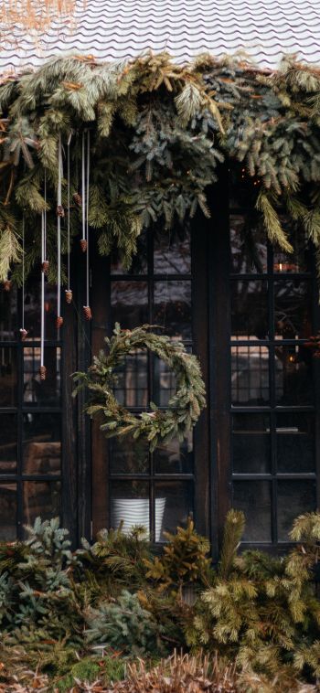 wreath, coniferous branches, christmas Wallpaper 1080x2340