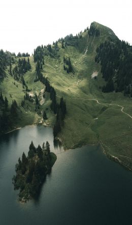 Switzerland, lake, mountains, green Wallpaper 600x1024