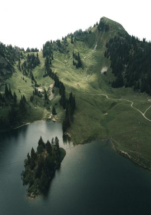 Switzerland, lake, mountains, green Wallpaper 1668x2388