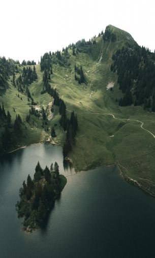 Switzerland, lake, mountains, green Wallpaper 1200x2000