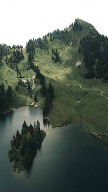 Switzerland, lake, mountains, green Wallpaper 1440x2560