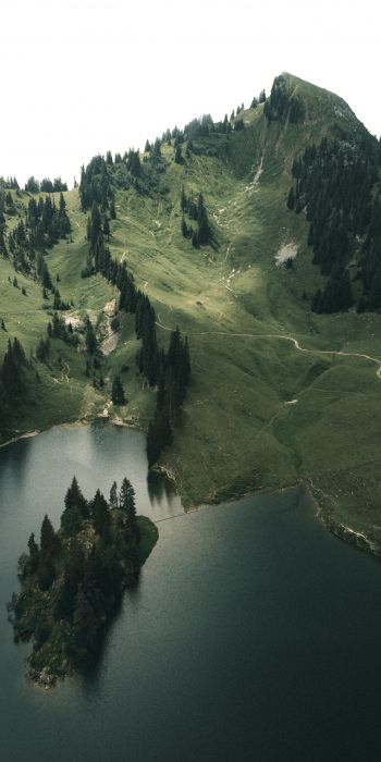 Обои 720x1440 Швейцария, озеро, горы, зеленый