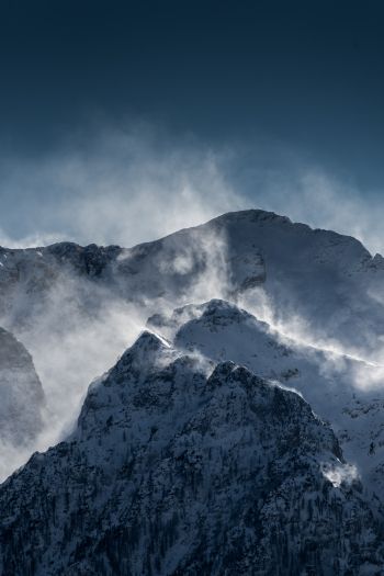 mountains, snow, wind Wallpaper 640x960