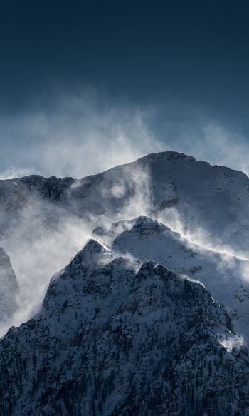 Обои 1200x2000 горы, снег, ветер