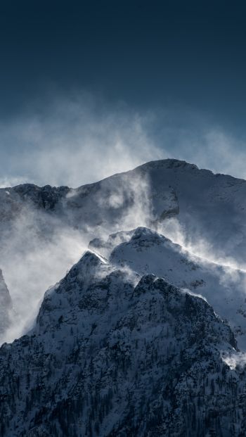 Обои 640x1136 горы, снег, ветер