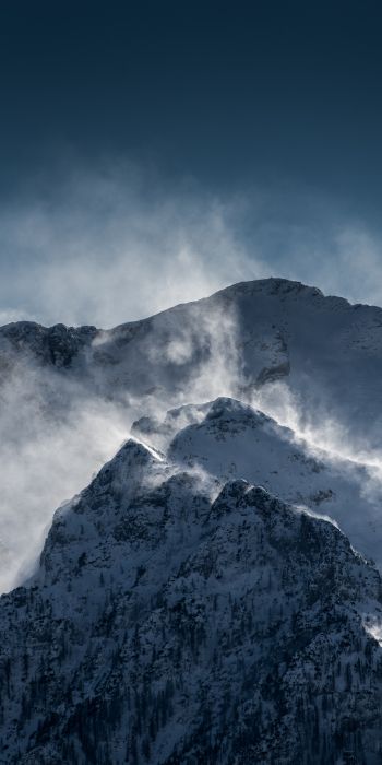 mountains, snow, wind Wallpaper 720x1440