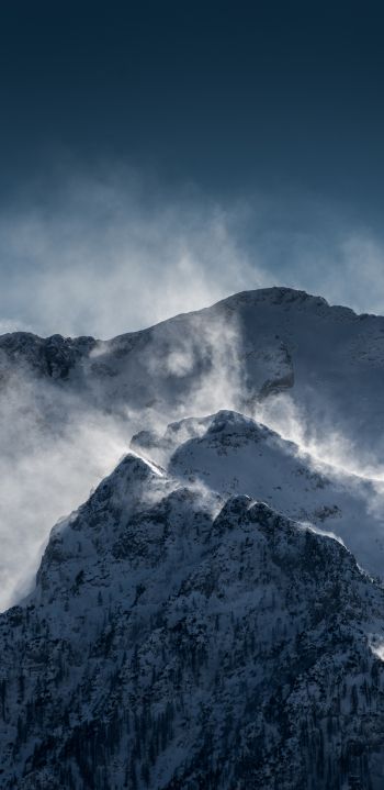 mountains, snow, wind Wallpaper 1080x2220