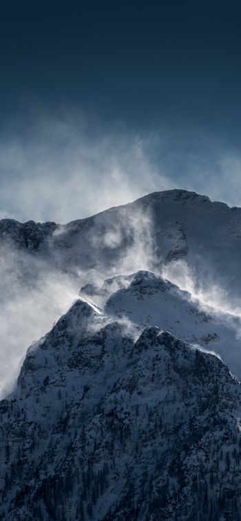 mountains, snow, wind Wallpaper 1125x2436