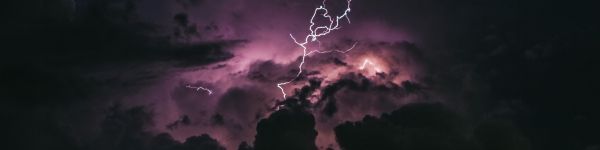 lightning, sky, clouds Wallpaper 1590x400