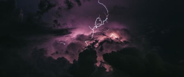 lightning, sky, clouds Wallpaper 3440x1440