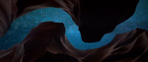 rocks, night, stars Wallpaper 2560x1080