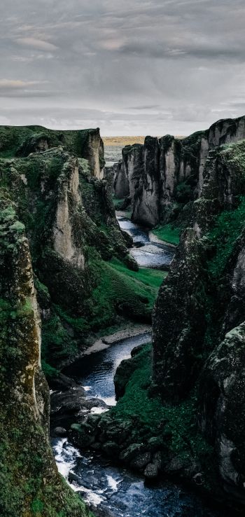 Iceland, mountains, river Wallpaper 1440x3040