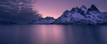 Обои 3440x1440 Лофотенские острова, Норвегия, закат