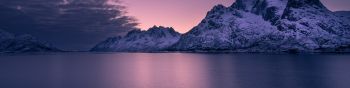 Обои 1590x400 Лофотенские острова, Норвегия, закат