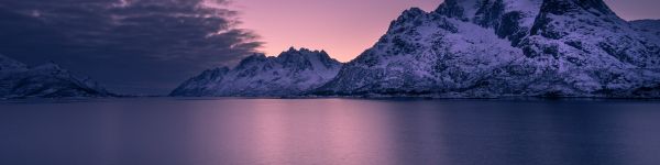 Обои 1590x400 Лофотенские острова, Норвегия, закат