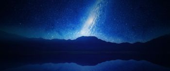 night, lake, mountains, universe Wallpaper 3440x1440