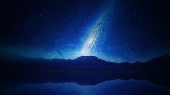 night, lake, mountains, universe Wallpaper 1600x900