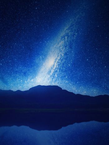 night, lake, mountains, universe Wallpaper 1620x2160