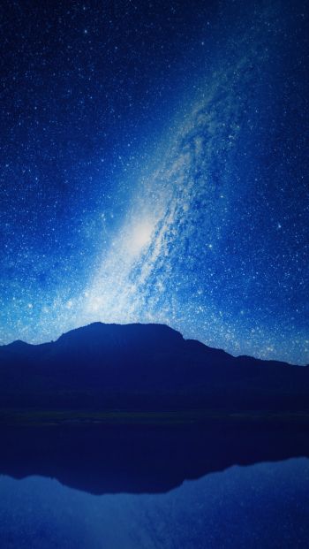 night, lake, mountains, universe Wallpaper 640x1136