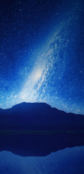 night, lake, mountains, universe Wallpaper 1080x2220