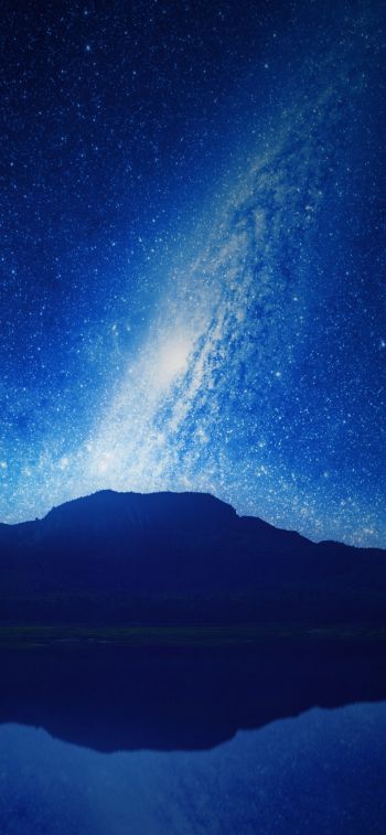 night, lake, mountains, universe Wallpaper 828x1792