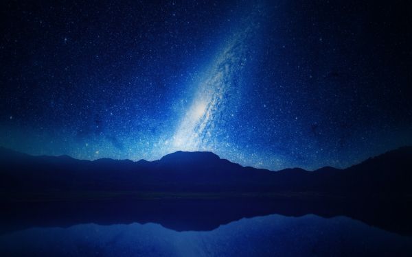 Обои 2560x1600 ночь, озеро, горы, вселенная