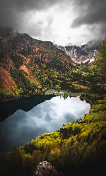Обои 1200x2000 озеро, горы, отражение