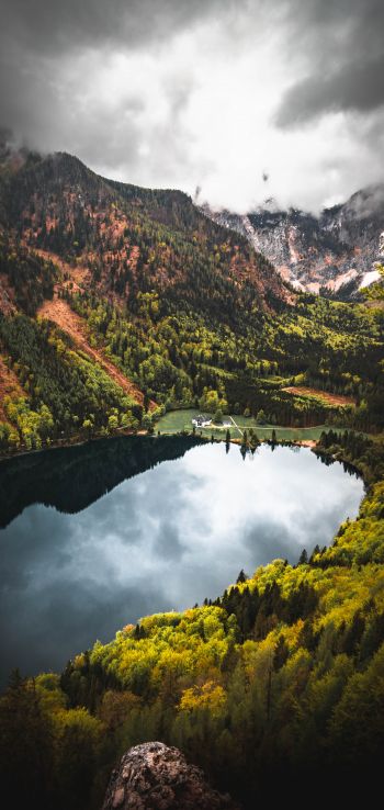 Обои 1080x2280 озеро, горы, отражение