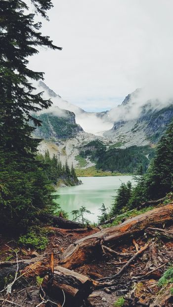 mountains, forest, lake, clouds Wallpaper 720x1280