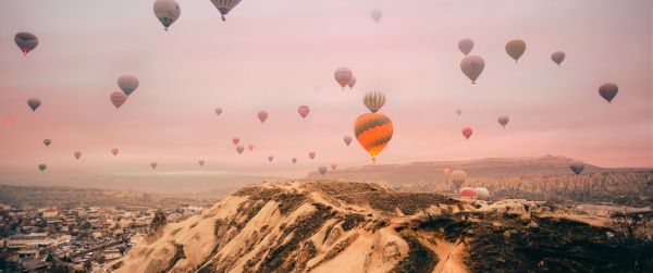 balloon, mountains Wallpaper 3440x1440