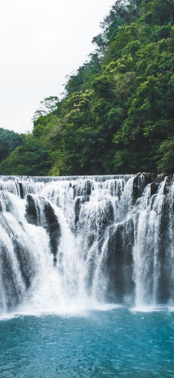 Обои 1080x2340 водопад, река, растительность