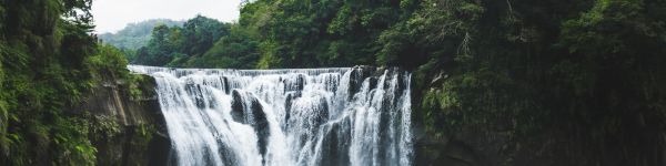 waterfall, river, vegetation Wallpaper 1590x400