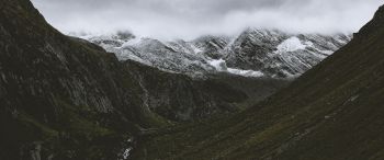 mountains, clouds, snow Wallpaper 3440x1440