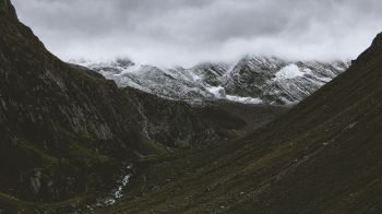 mountains, clouds, snow Wallpaper 1366x768