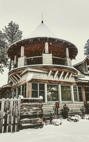 Обои 800x1280 дом, зима, снег