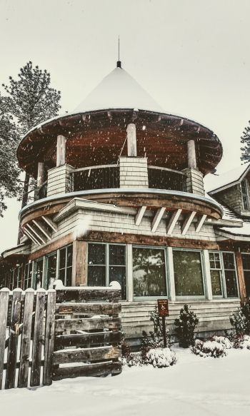 Обои 1200x2000 дом, зима, снег