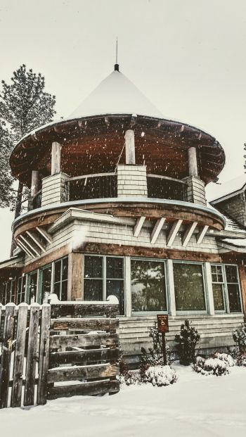 Обои 640x1136 дом, зима, снег