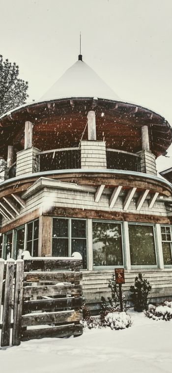 Обои 1080x2340 дом, зима, снег