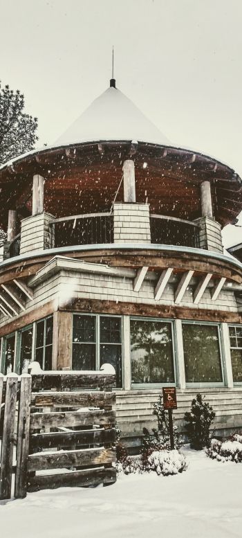 Обои 1440x3200 дом, зима, снег