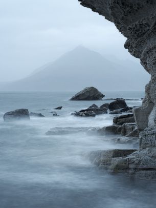 sea, mountains, overcast Wallpaper 1668x2224