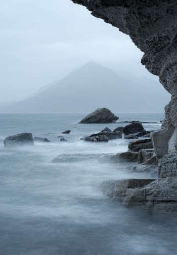 sea, mountains, overcast Wallpaper 1640x2360