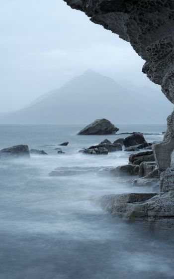 sea, mountains, overcast Wallpaper 1200x1920