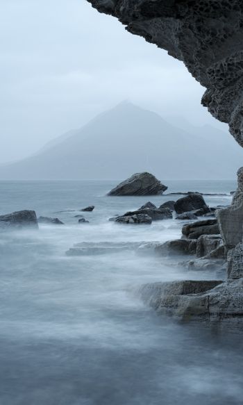 sea, mountains, overcast Wallpaper 1200x2000