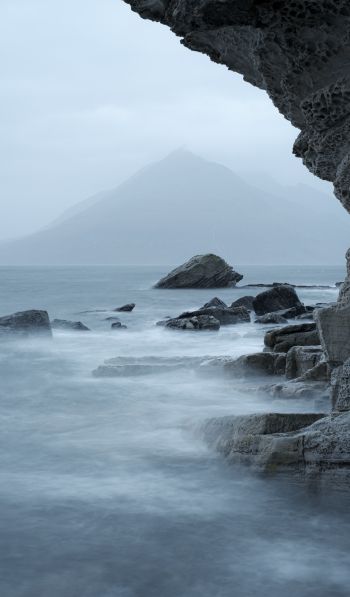 sea, mountains, overcast Wallpaper 600x1024