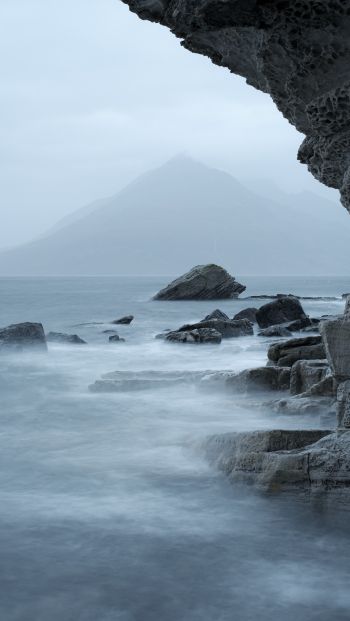 sea, mountains, overcast Wallpaper 640x1136